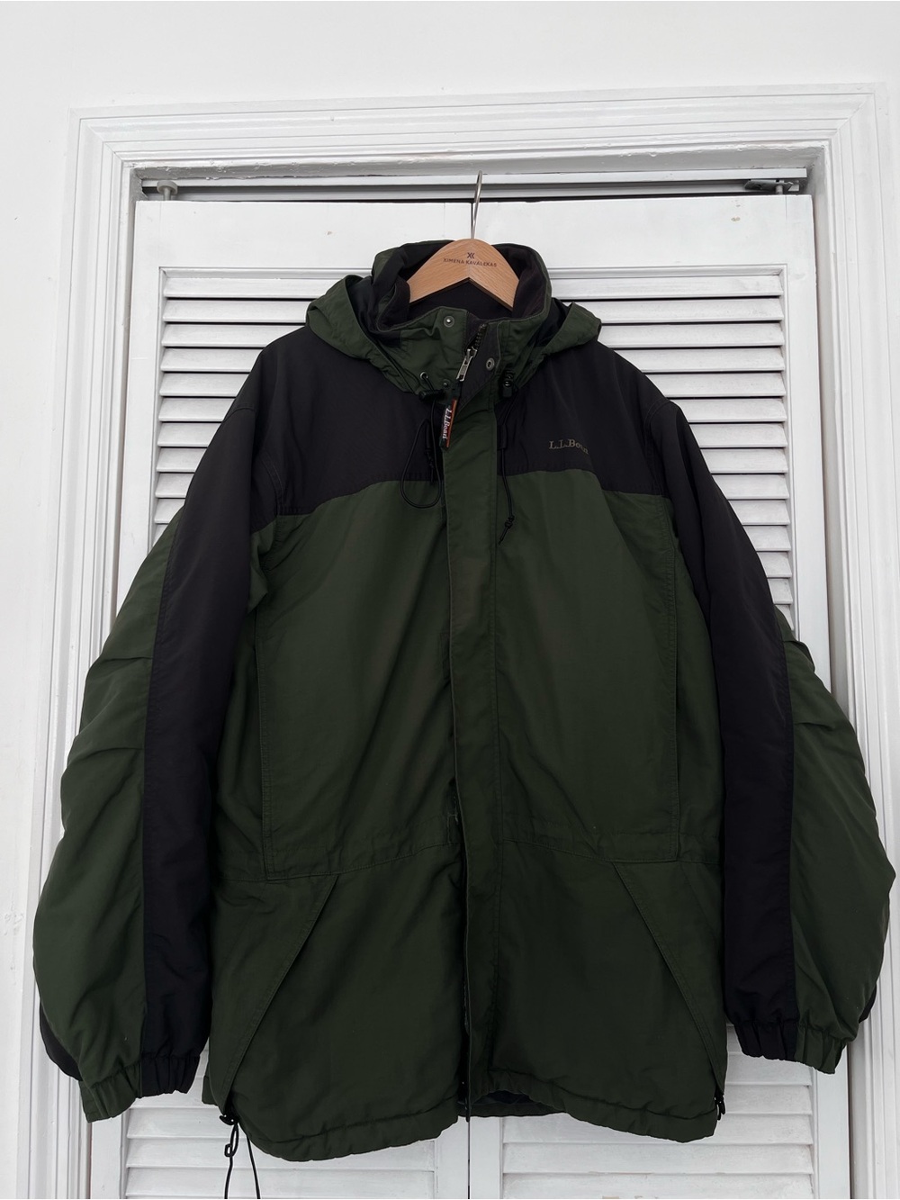 L.L. Bean Two-Tone Hooded Windbreaker Jacket - Dark Green & Black